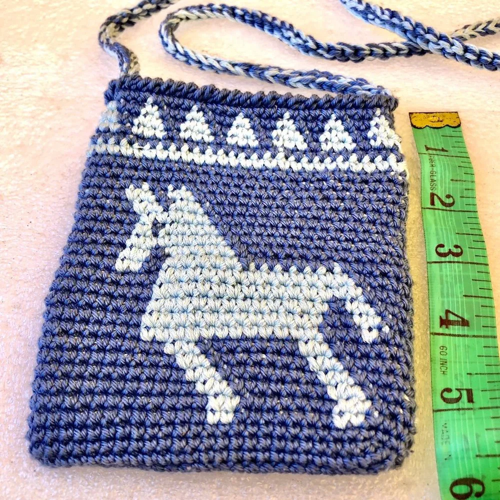 Little Girls Knit Shouder Crossbody Bag Purse Blue Llama Horse Double Sided